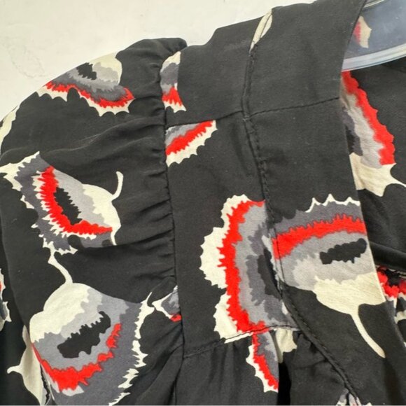 Milly Silk Floral Poppy Puff Sleeves Logo Print Button Top Blouse Oversize Shirt - Picture 6 of 15